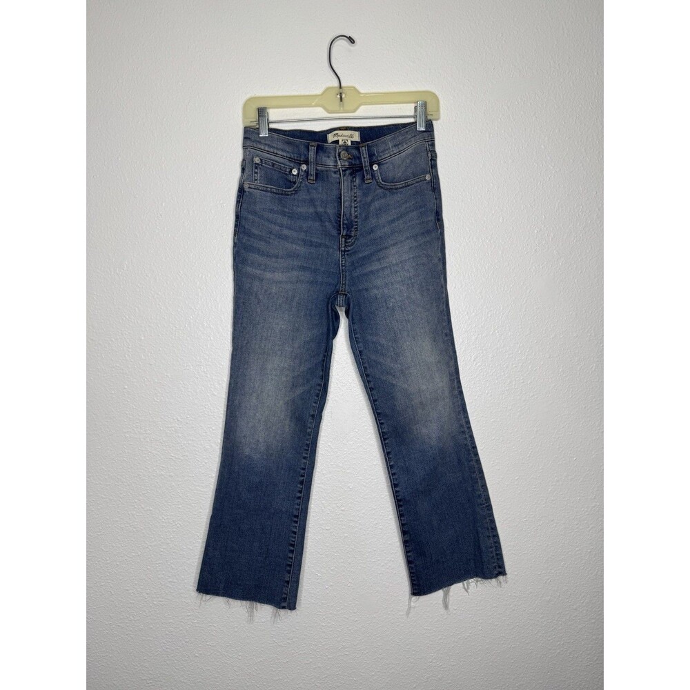 Madewell Cali Demi Boot Jeans Shoreham Wash 27 High Rise Cropped Denim Raw Hem